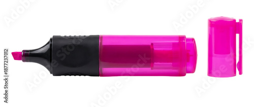 A pink highlighter with black tip and cap on transparent background high quality professional detailed modern elegant stylish clean crisp vibrant
