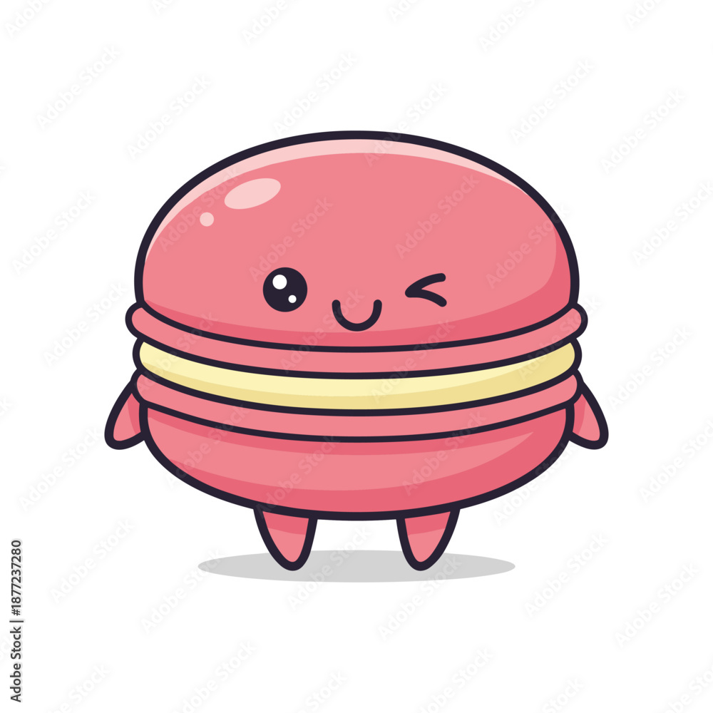 Fototapeta premium Adorable Pink Macaron Cartoon Character Illustration