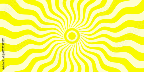 Sun Rise Radial Retro Groovy Pattern. Cool Y2k Rays Texture Vector Design. Psychedelic Background.