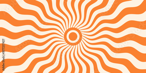 Sun Rise Radial Retro Groovy Pattern. Cool Y2k Rays Texture Vector Design. Psychedelic Background.