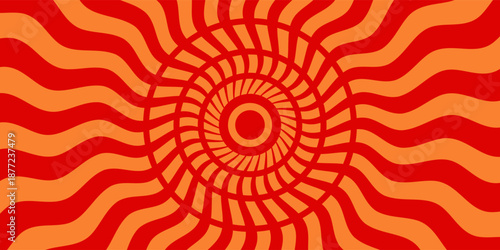 Sun Rise Radial Retro Groovy Pattern. Cool Y2k Rays Texture Vector Design. Psychedelic Background.