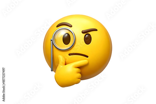 Thinking face emoji with magnifying glass on transparent background high quality professional detailed modern elegant stylish clean crisp vibrant colorful digital