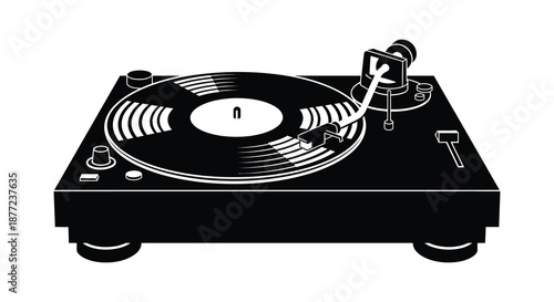 A striking black and white image of a vintage record player a classic silhouette