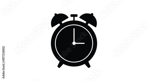 A striking black silhouette of a classic alarm clock shows time passing representing urgency silhouette