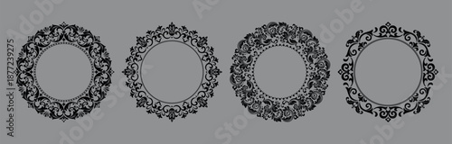 Set of decorative frames Elegant vector element for design in Eastern style, place for text. Floral black and gray borders. Lace illustration for invitations and greeting cards