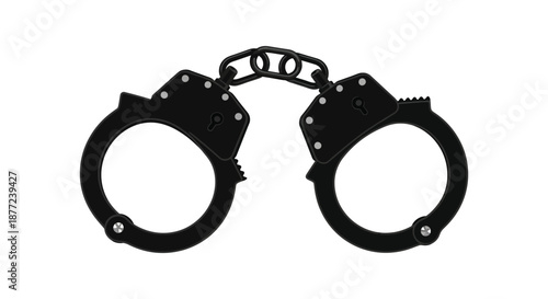 A stark depiction of black metal handcuffs visually representing restraint and legal authority silhouette