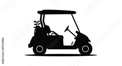 A striking black silhouette of a golf cart showcasing its form and design silhouette