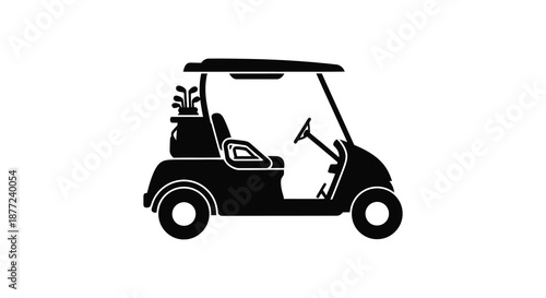 A striking black outline depicts a golf cart showcasing its form as a bold silhouette