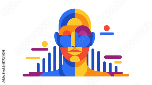 Abstract Geometric Human Face with VR Goggles, Modern Design