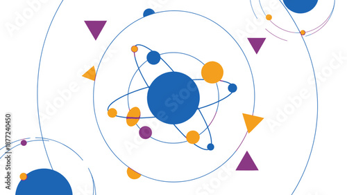 Abstract Atomic Structure with Orbiting Particles and Geometric Shapes