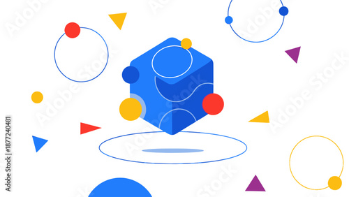 Abstract Geometric Shapes and Floating Cube Design