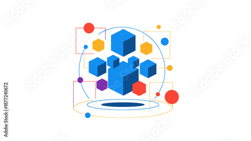 Abstract 3D Cubes and Geometric Shapes Network