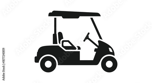 A simple black and white depiction of a golf cart showcasing its essential form silhouette