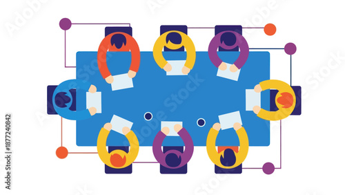 Diverse Team Meeting Around Conference Table, Top View