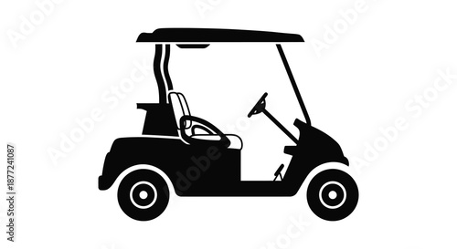 A detailed graphic depiction of a black golf cart showcasing its form as a silhouette