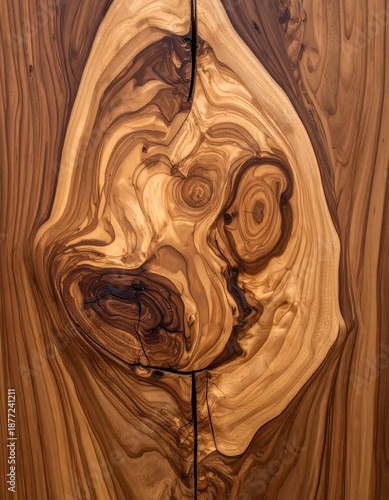 A close-up of a wooden surface with a prominent knot