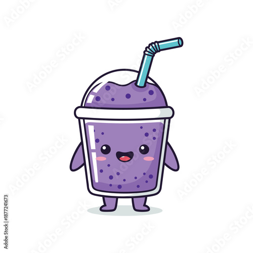 Purple Boba Drink Cartoon Character Illustration