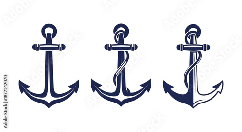 A collection of three detailed nautical anchors presented in a dark artistic silhouette