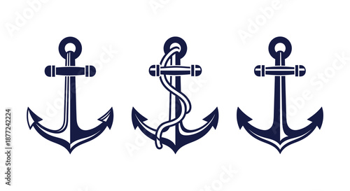 Nautical design featuring three ornate anchors in a dark stylized silhouette high quality