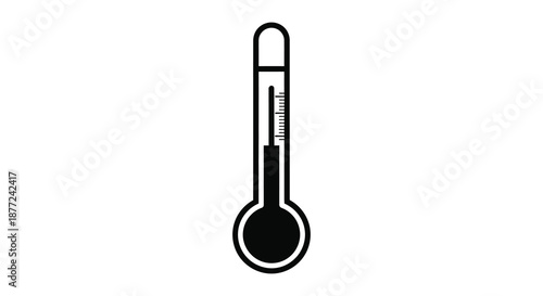 A simple depiction of a black thermometer against a white background in a strong silhouette