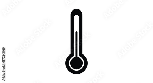 A simple black illustration depicting a thermometer with a bulb and scale silhouette