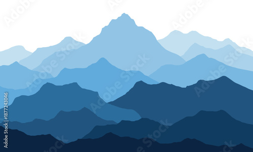 landscape silhouette of mountains or the hilly peaks of blue background