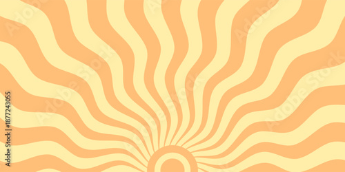 Sun Rise Radial Retro Groovy Pattern. Cool Y2k Rays Texture Vector Design. Psychedelic Background.