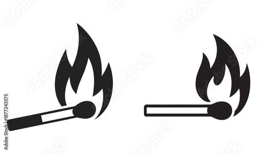 matchsticks with flames burning on white background