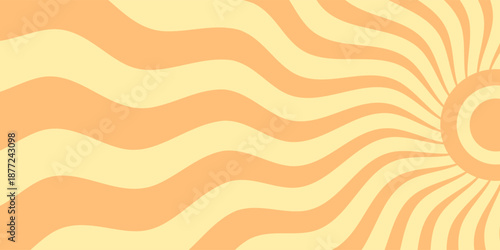 Sun Rise Radial Retro Groovy Pattern. Cool Y2k Rays Texture Vector Design. Psychedelic Background.