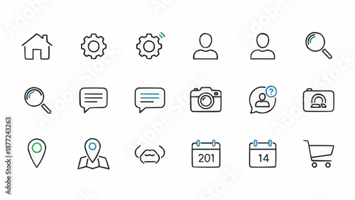 Collection of Simple Outline Icons for User Interface Design.