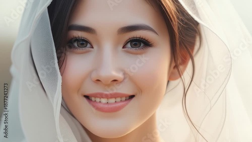 Beautiful Bride Smiling with Pure Happiness, Wedding and Love Concept
