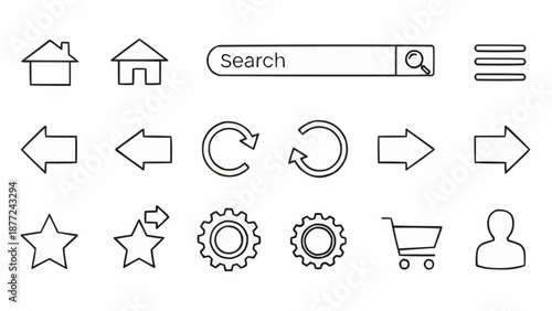 Collection of simple outline icons for web and app design.