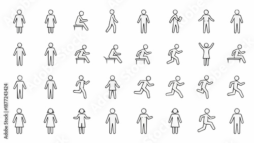 Collection of simple line art human figures in various poses.