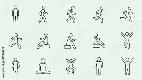 Collection of simple line art human figures in various poses.