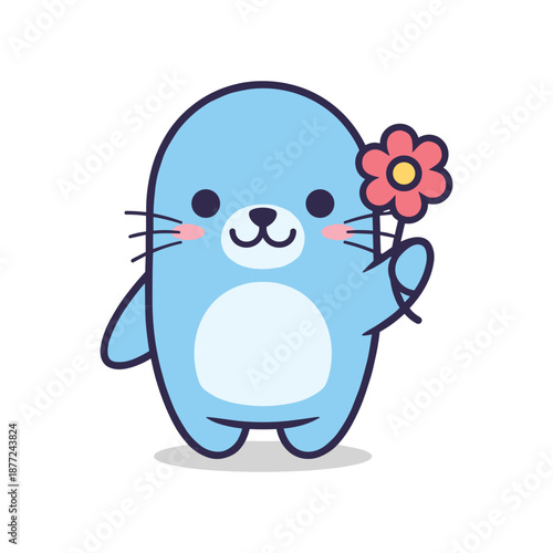Adorable Seal with Flower Vector Illustration