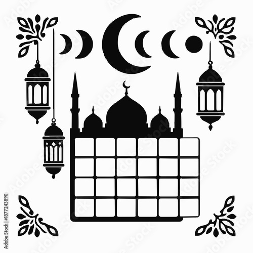 Symbolic Ramadan Calendar Concept Black and White