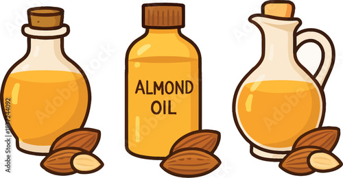 Almond Oil Bottles and Nuts