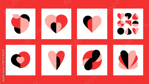 Creative Broken Heart Designs Collection on Red Background for Valentine's Day and Love Themes