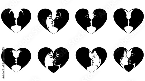 Minimalist Silhouette Faces Showing Emotions and Reactions on Black Background