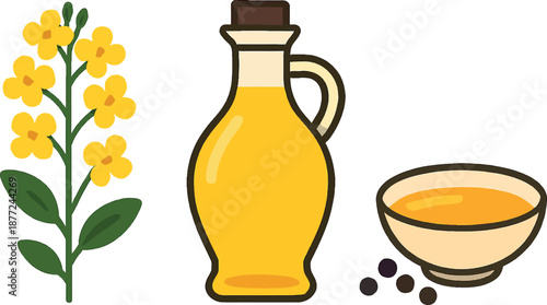 Mustard Plant Oil Bottle Bowl