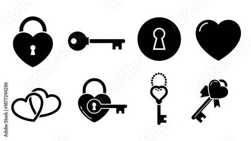 Broken and whole paper hearts with keys love symbols on black background minimalist concept