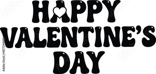 Retro groovy lettering spelling Happy Valentines Day with a heart symbol.
