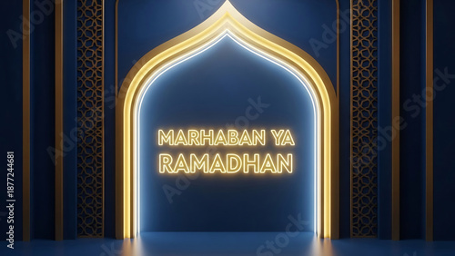 Ramadan Greeting Card with Golden Archway Design.