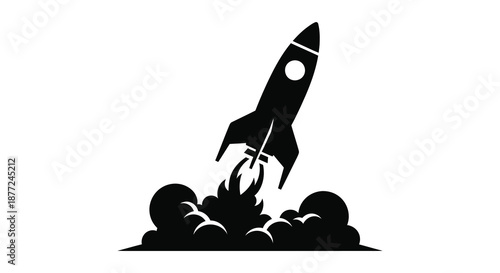 A striking black rocket launching with fiery exhaust trails a powerful space exploration silhouette