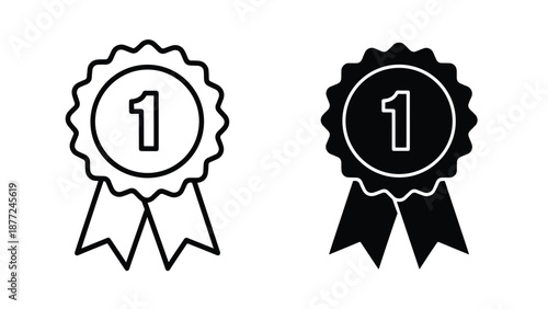 Number One Winner Ribbon Badge Vector Illustration. Vector icon set. Modern style icon. Glyph and solid icon set. Icon vector. Flat Design Icon. line icon set