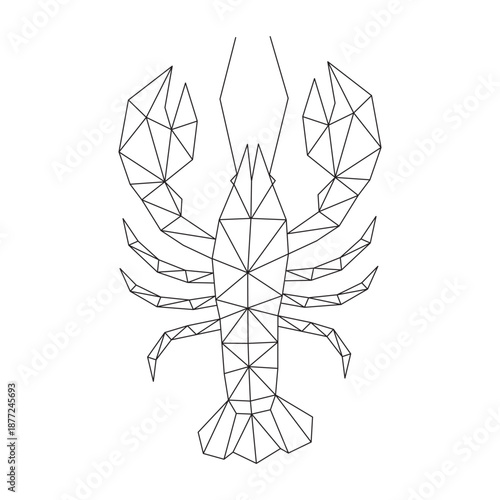 Polygonal line art of lobster vector