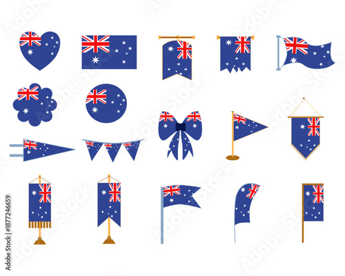 Australian Flag Set , Various Shapes and Styles of Australia National Flag