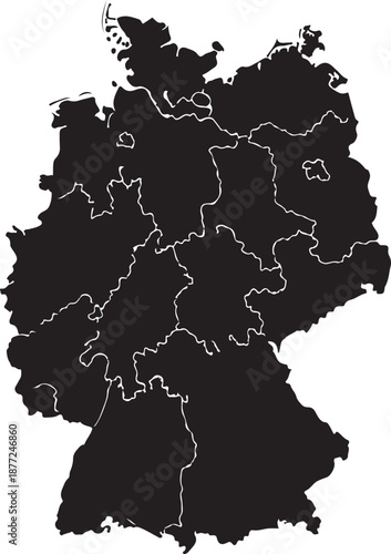 Black Silhouette Map of Germany with White Borders on White Background vector illustration
