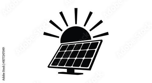A striking depiction of a solar panel with radiant sunburst rendered as a silhouette
