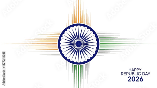 Vector illustration of a character holding a stylized Indian flag on Republic Day, with vibrant orange, white, and green lines on a clean background, conveying a festive mood.